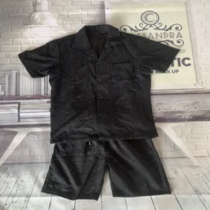 Hombres Sólido Bolsillo Parcheado Cuello Solapa Camisa y Pantalones Cortos Conjunto